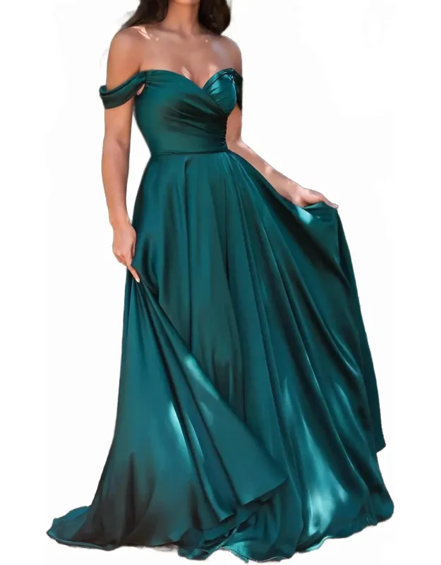 Off Shoulder A-line Satin Dress