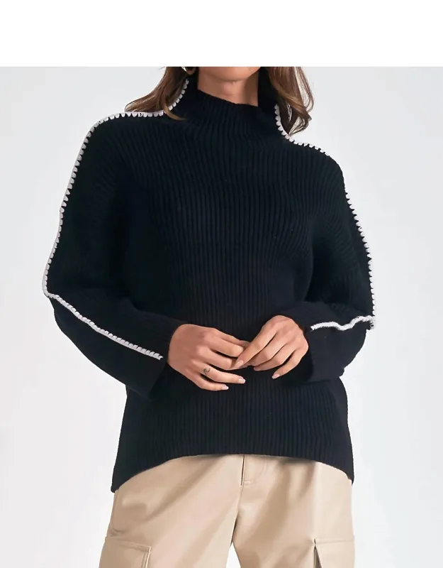Whipstitch Sleeve High Neck Sweater