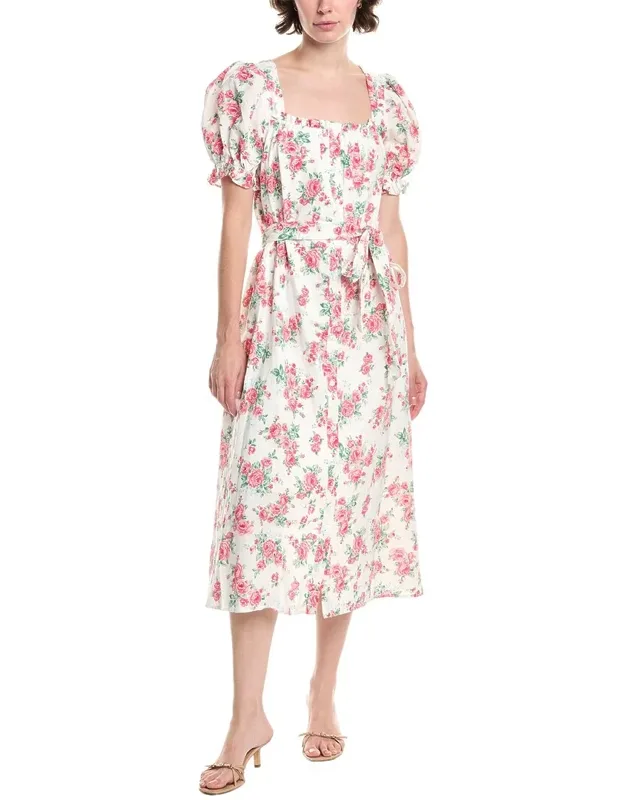 Floral Linen-blend Midi Dress