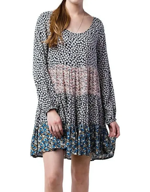 Mixed Print Tie Back Dress