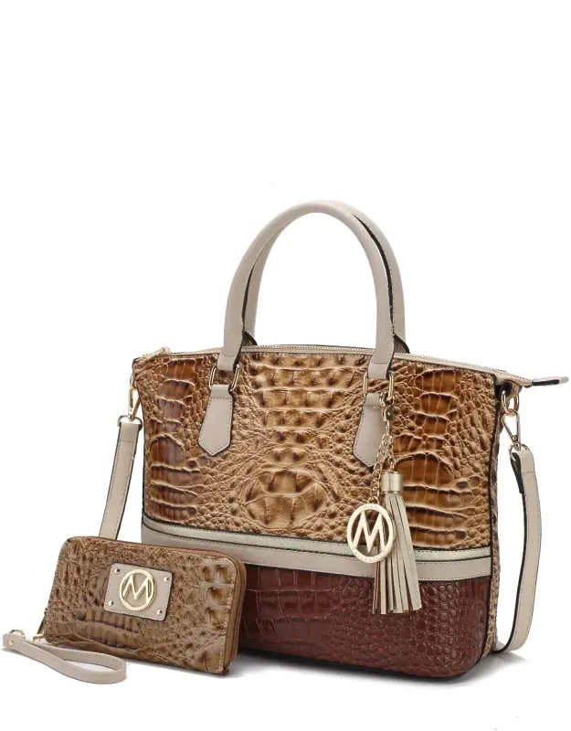 Autumn Crocodile Skin Tote Bag With Wallet