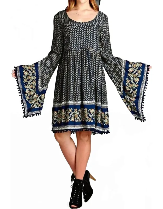 Paisley Print Bell Sleeve Dress