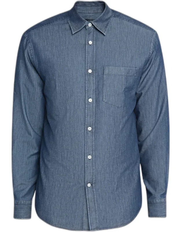 Silk-cotton Chambray Long-sleeve Shirt
