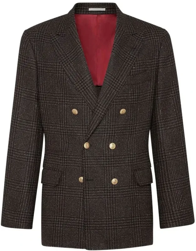 Prince Of Wales One-and-a-half Breasted Blazer With Metal Buttons
