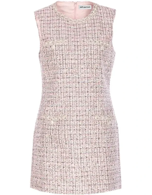_self-portrait Boucle' Mini Dress With Crystal Embellishments_