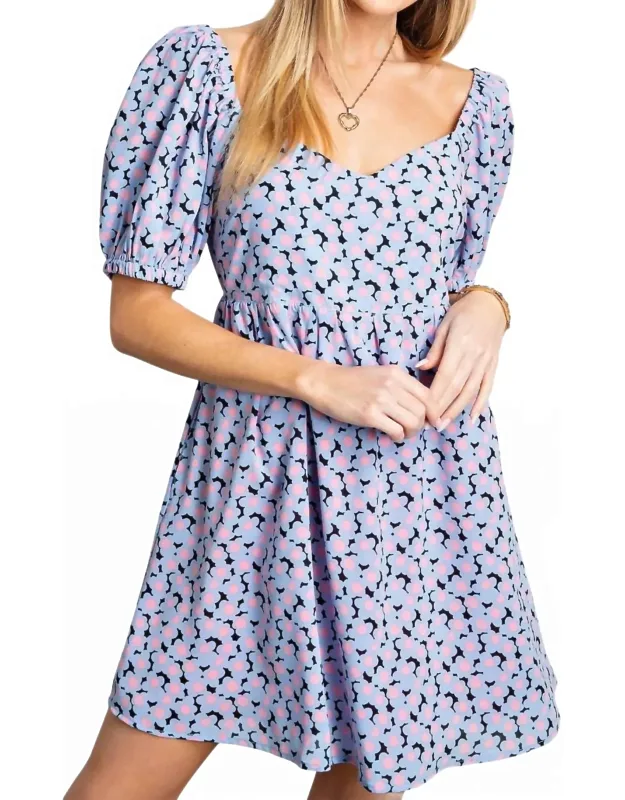 Daisy Soft Printed Puff Sleeve Babydoll Back Tied Dress