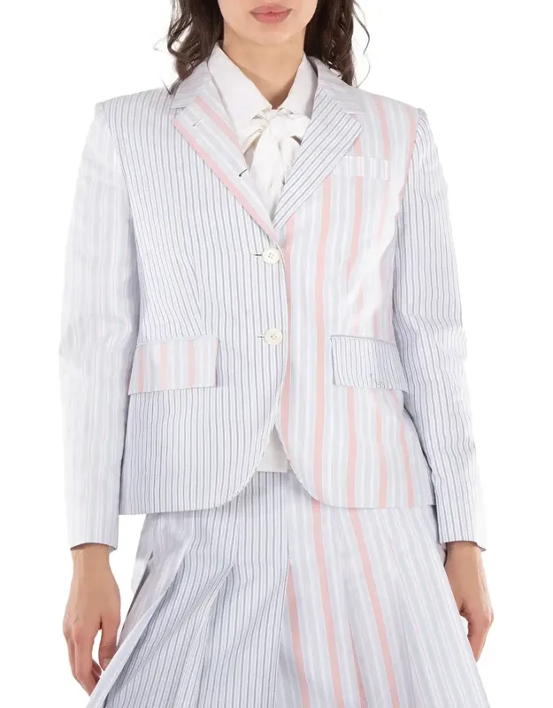 Patchwork Striped Cropped Blazer