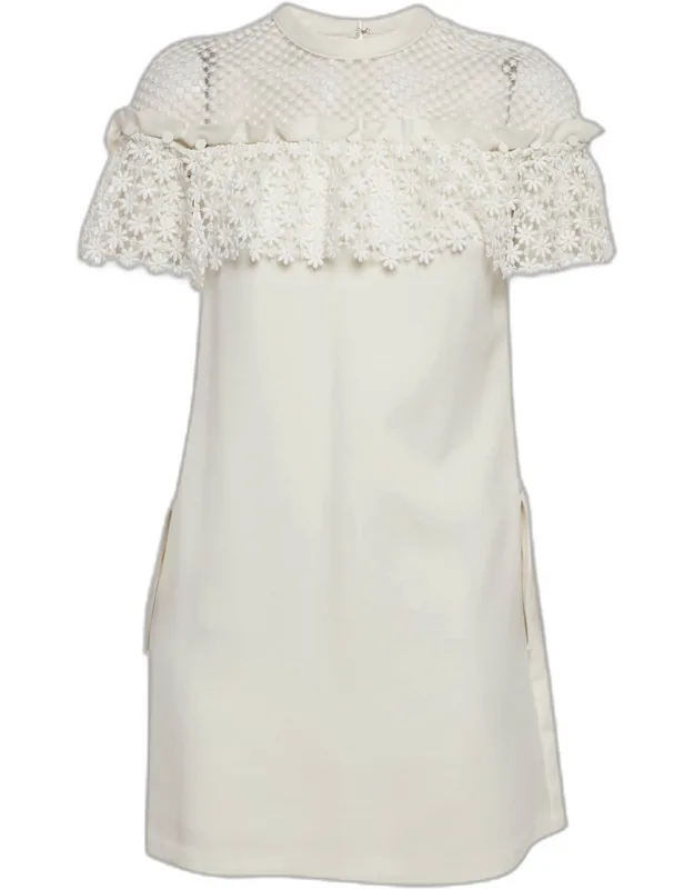 Knit Lace Trimmed Mini Shift Dress