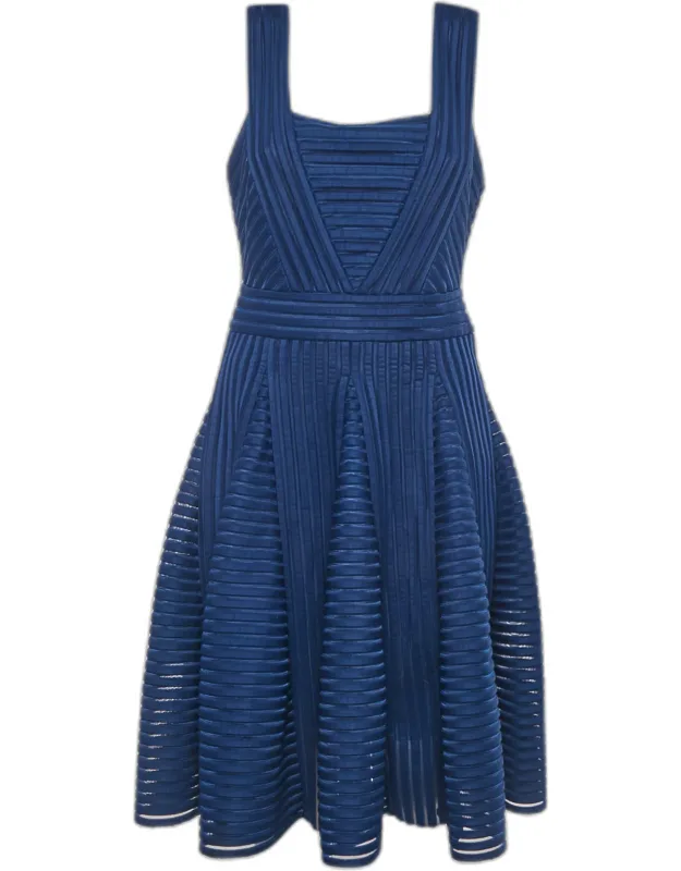 Striped Jersey & Mesh Sleeveless Mini Dress