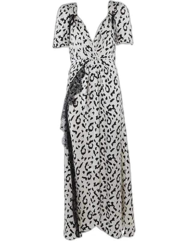 Leopard Print Sateen Twisted Maxi Dress
