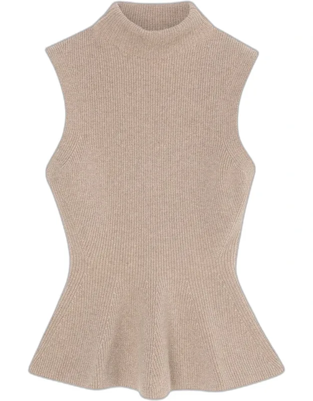 Sleeveless Wool-cashmere Peplum Sweater