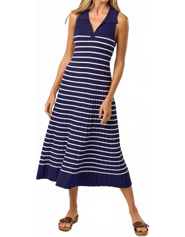 Striped Sleeveless Ribbed Midi Dress