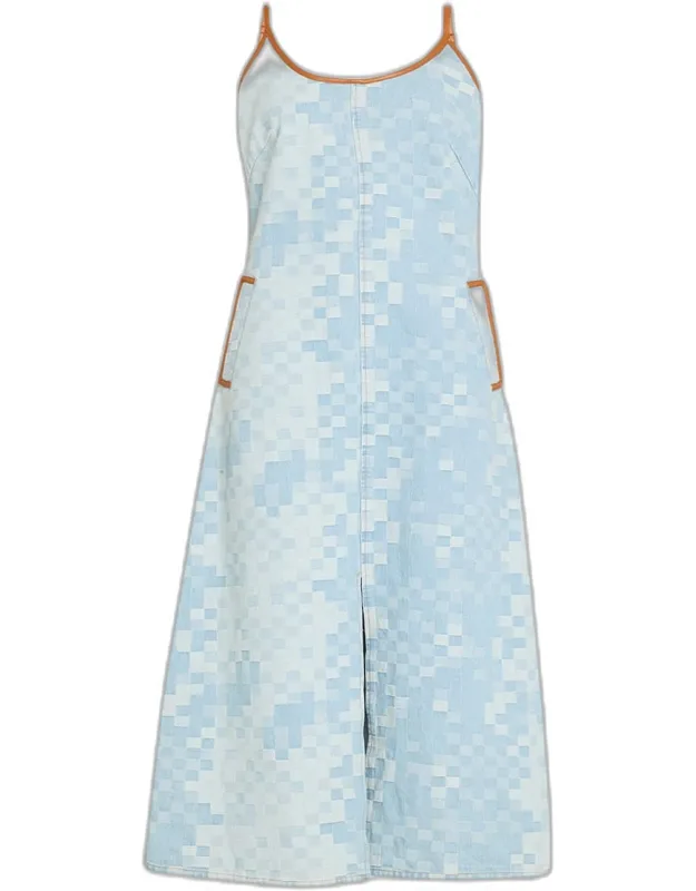 Checkered Denim Midi Dress
