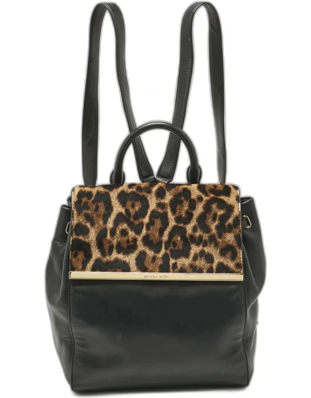 Leopard Print Calfhair And Leather Backpack
