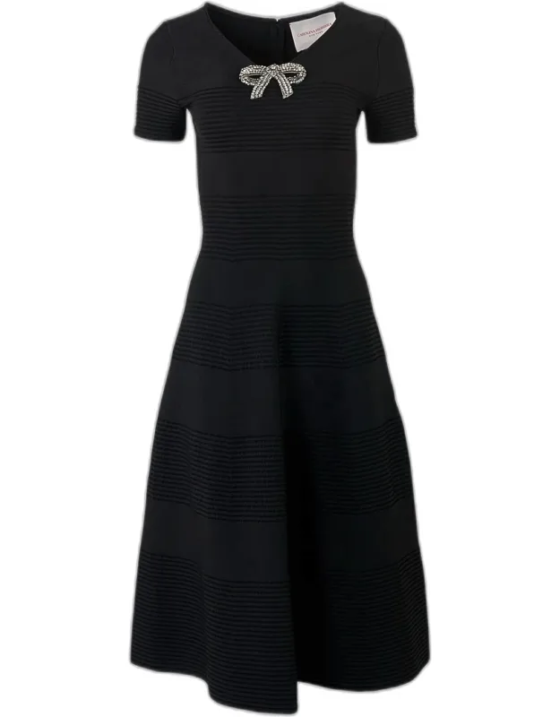 Bow V-neck Flare Dress