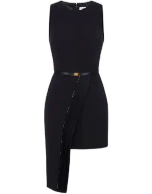 Sleeveless Dress With Asymmetric Panel Skirt And Gold Metal Logo Belt