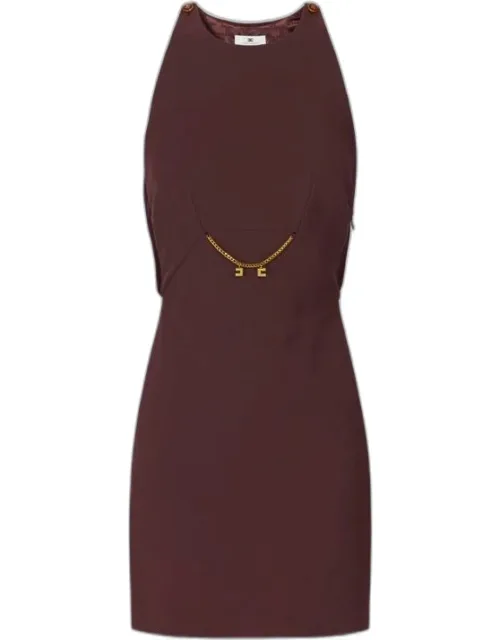 Double Crepe Dress With Enameled Buttons And Balloon Back