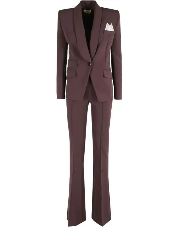 Elisabetta Franchi Single-breasted Crepe Suit With Structured Shoulders And Flared Trousers