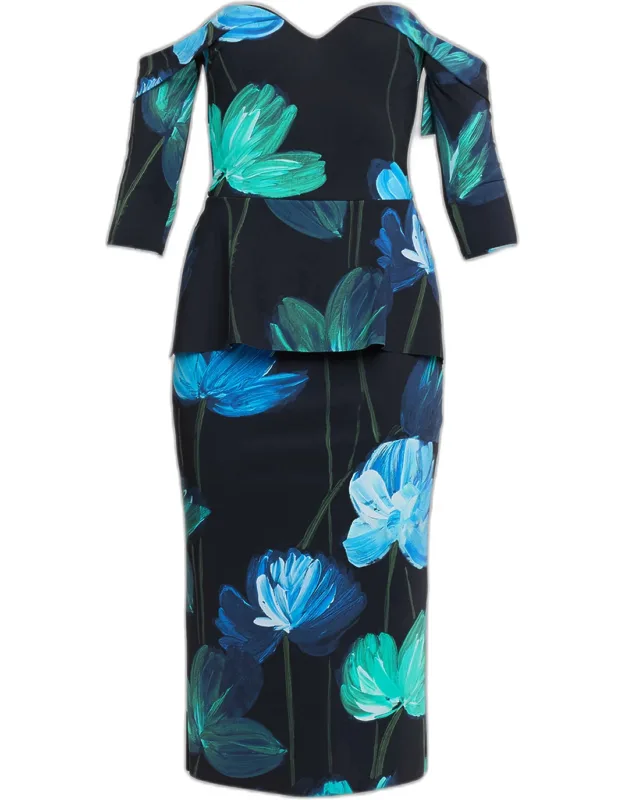 Off-shoulder Bodycon Peplum Midi Dress