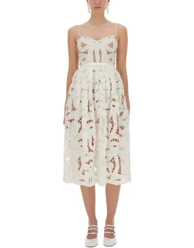 Embroidered Midi Dress With Bow