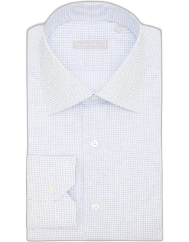 Cotton Micro-graph Check Point Collar Dress Shirt