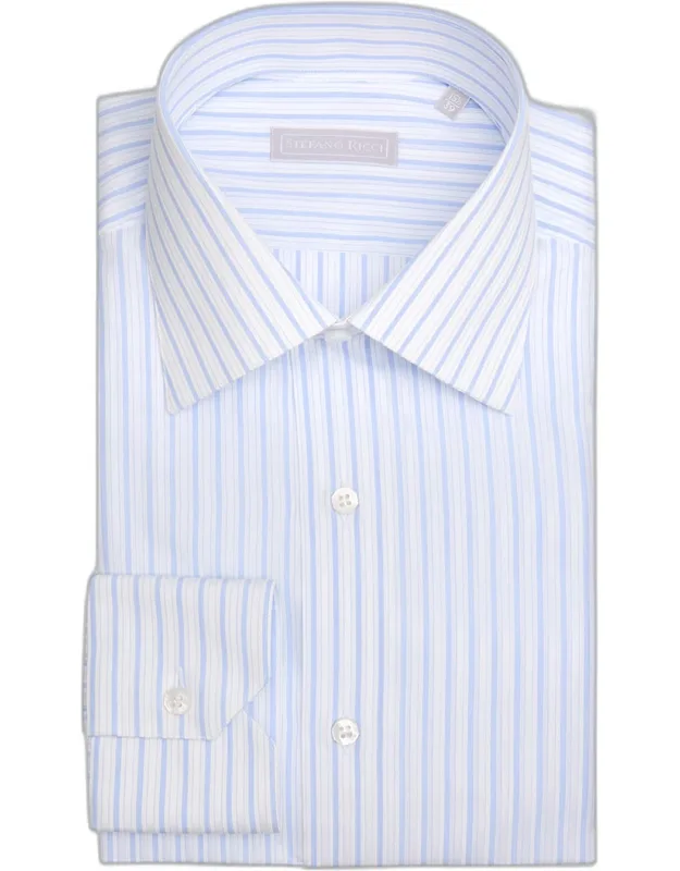 Cotton Multi-stripe Point Collar Dress Shirt