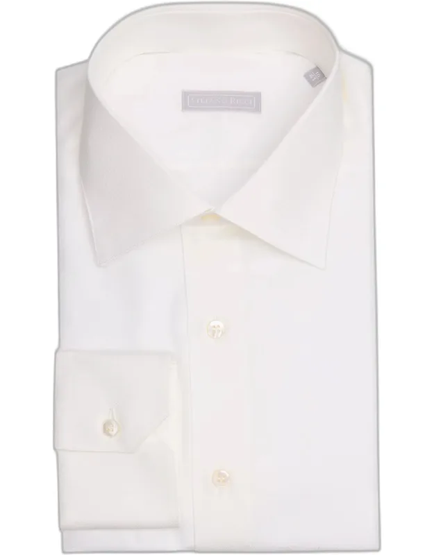 Cotton Micro-textured Point Collar Dress Shirt