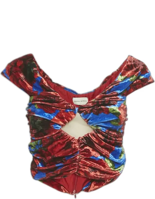 Printed Velvet Ruched Crop Top
