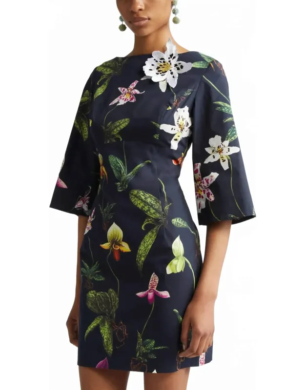Three Quarter Bateau Neck Poplin Dress
