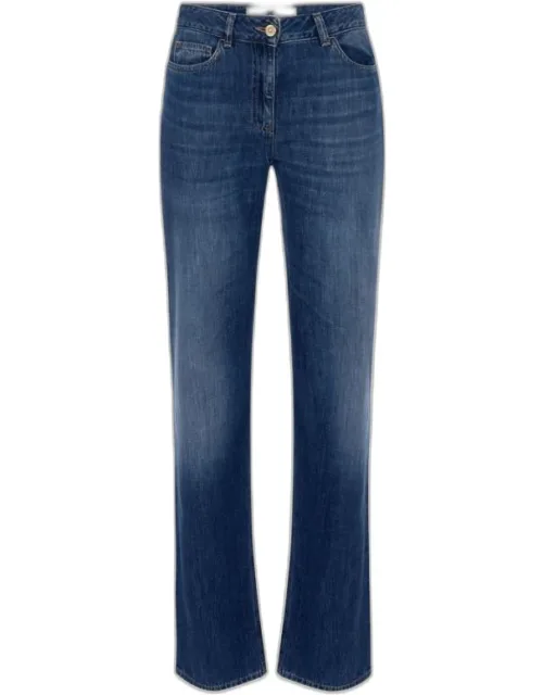 Palazzo Denim Trousers With Low-rise Construction And Wide Leg