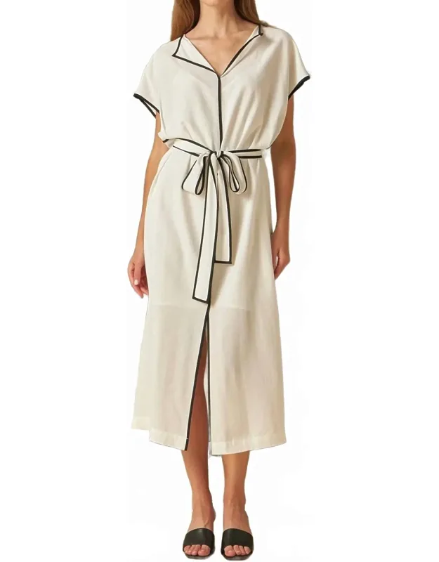 Contrast Binding Belted Midi Dress