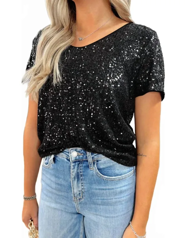 Sequin Short Sleeve Top
