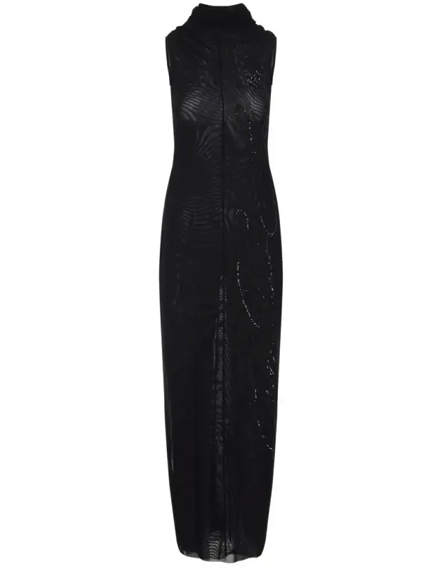 Dress With Sequins And Draped Stand-up Collar