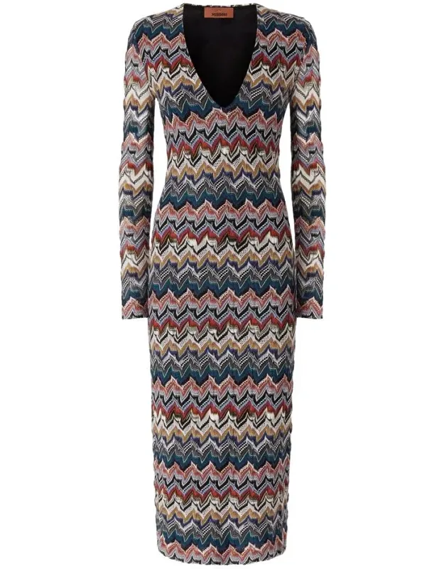 V-neck Long Sleeves Midi Length Missoni Dress
