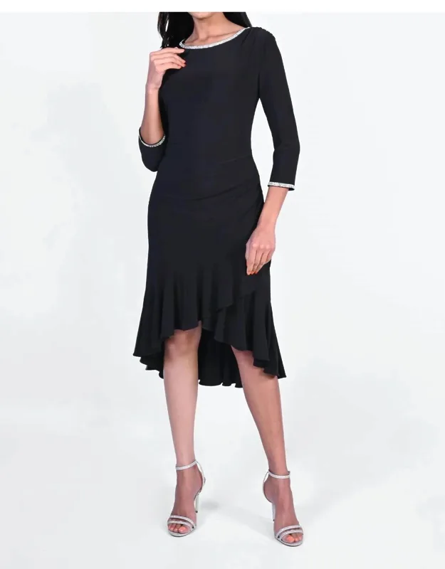 Layered Frill Hem Knit/sparkle Dress