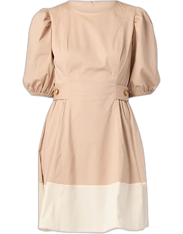 Puff-sleeve Colorblock Mini Dress