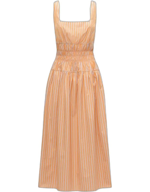Square-neck Striped Cotton Midi Dress