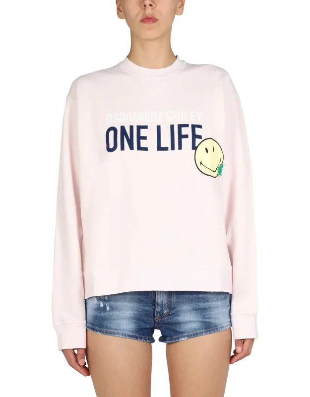 _dsquared Logo Print Sweatshirt With Ribbed Collar And Cuffs_
