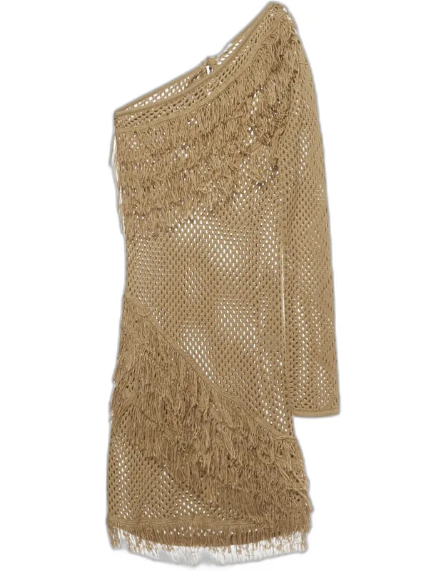 Crochet One Shoulder Peek A Boo Mini Dress