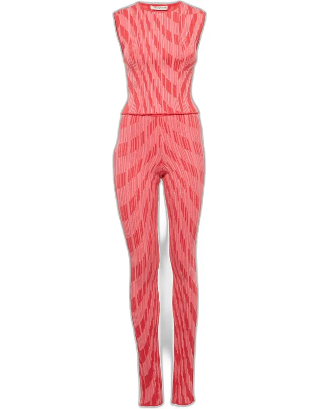 Patterned Rib Knit Flared Pants And Top Set