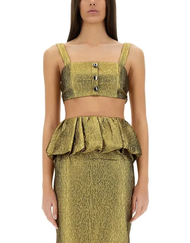 Self-portrait Metallic Jacquard Crop Top