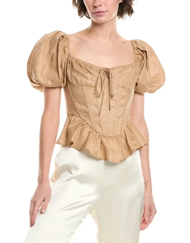 Esra Puff Sleeve Corset Linen Top