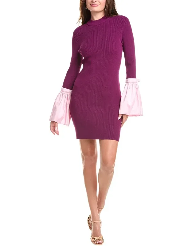 Agathea Bell-sleeve Knit Combo Mini Dress