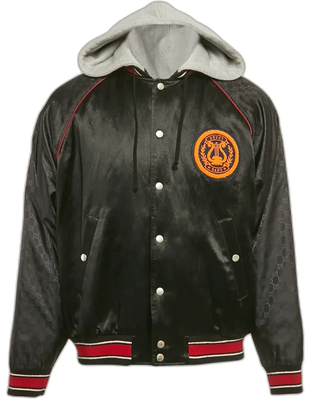 Multicolor Nylon And Satin Web Accent Zip Front Hooded Jacket