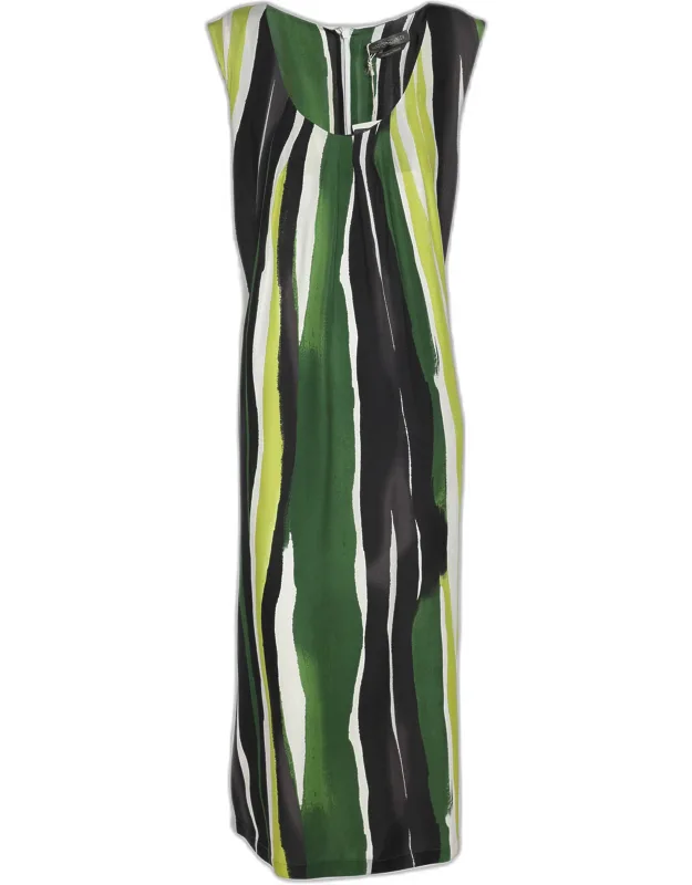 Multicolor Striped Silk Sleeveless Dress