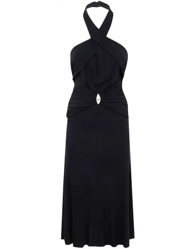 Dress With Front Twist Detail And Gold-tone Embellishment