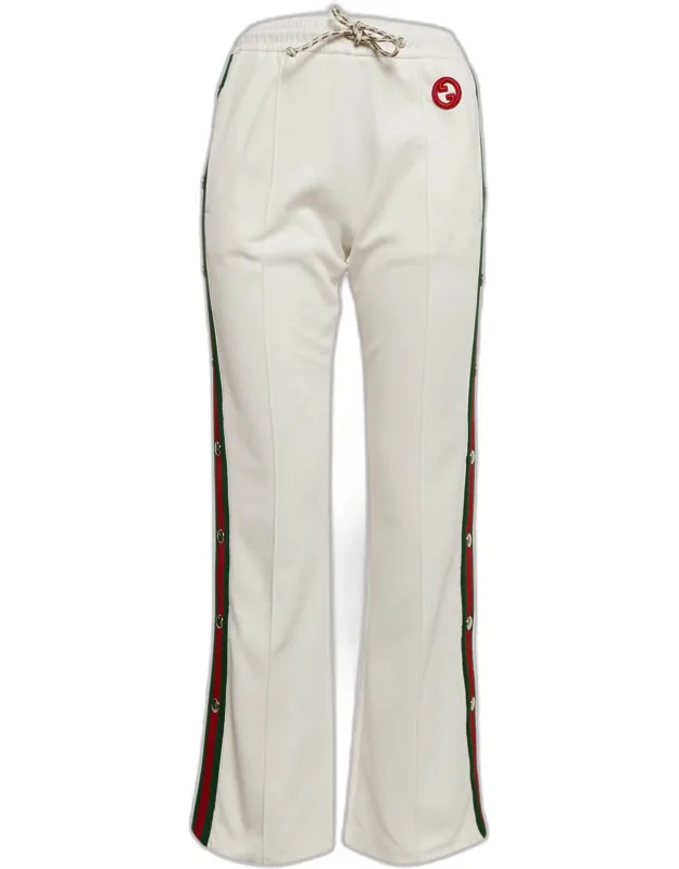 White Web Trim Jersey Buttoned Slit Detail Track Pants