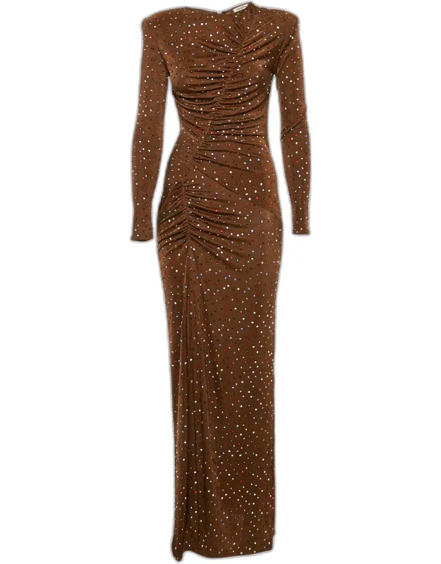 Jersey Rhinestone Detail Ruche Maxi Dress