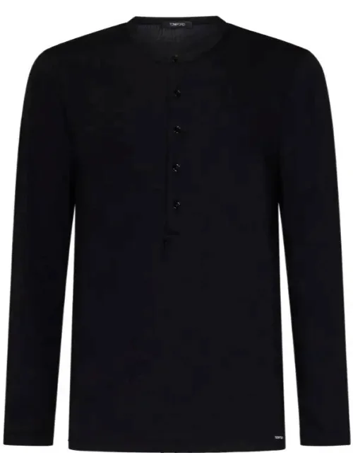 Sweater With Front Button Placket And Long Sleeves