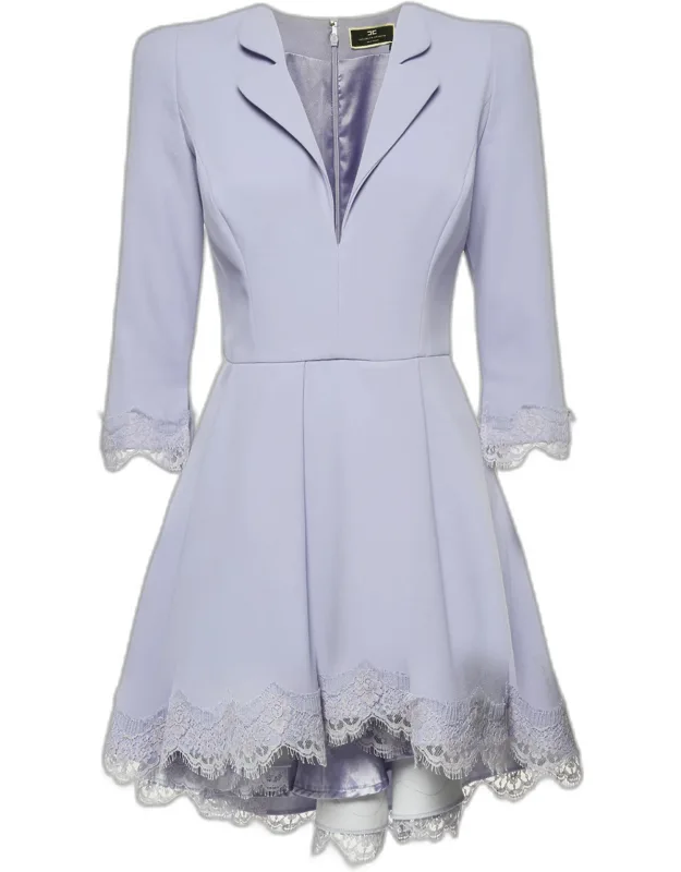 Crepe Lace Trim Flared Mini Dress